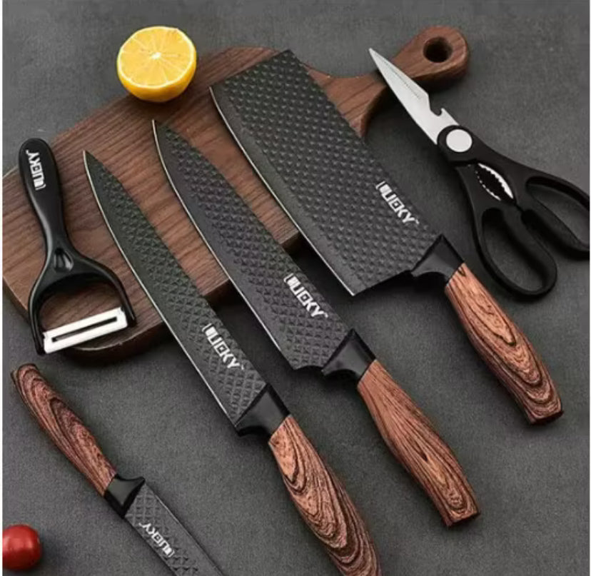 Jogo De Facas Inox+Descascador e Tesoura 6 Peças