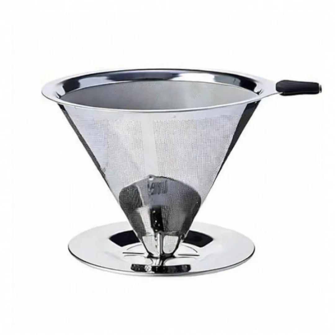 Filtro Coador De Café Inox 103 Com Pegador em Silicone - Peneira de Aço Reutilizável