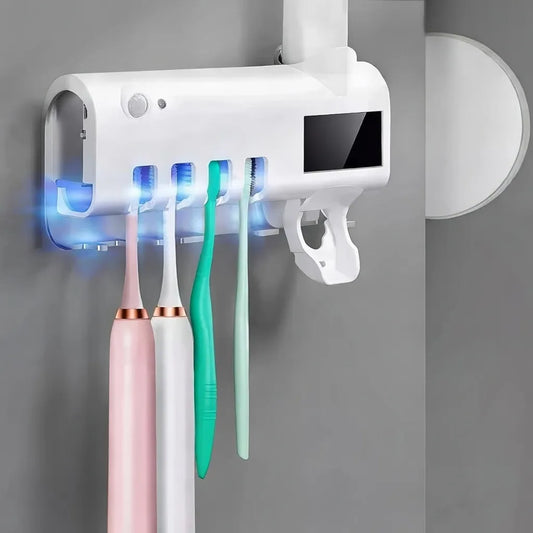 Suporte Dispenser/Aplicador Pasta de Dente Escova Automático Com Esterilizador e Porta Escova