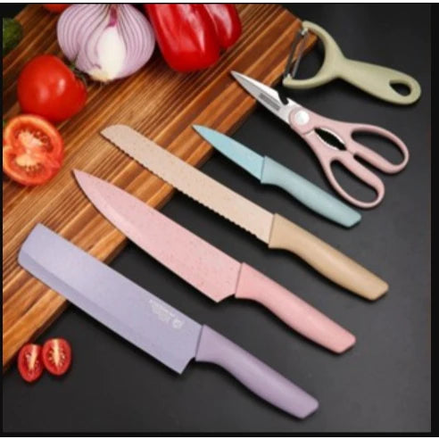 Jogo De Facas Inox+Descascador e Tesoura 6 Peças