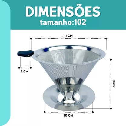 Filtro Coador De Café Inox 103 Com Pegador em Silicone - Peneira de Aço Reutilizável