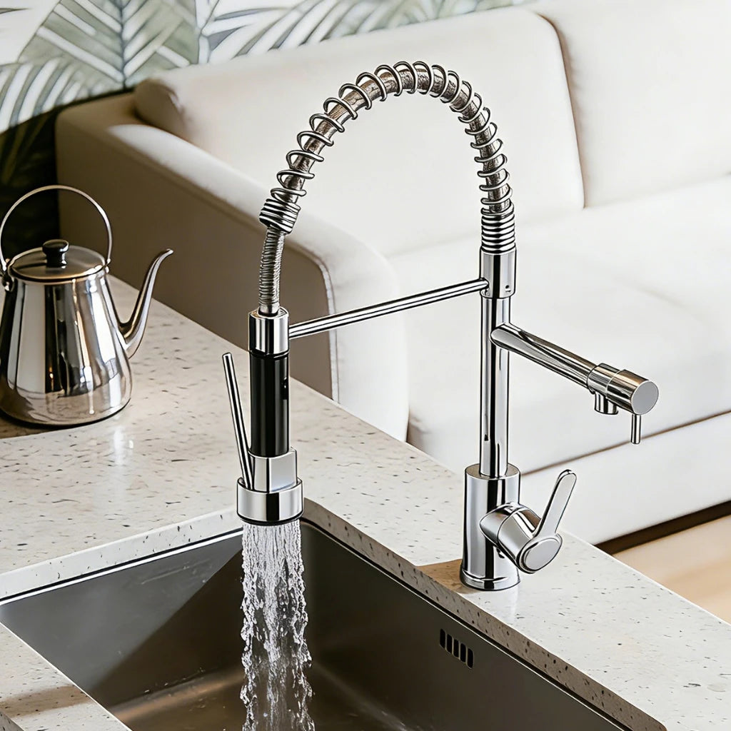 Torneira De Cozinha Gourmet Com Alça Única e Extensor De Spray