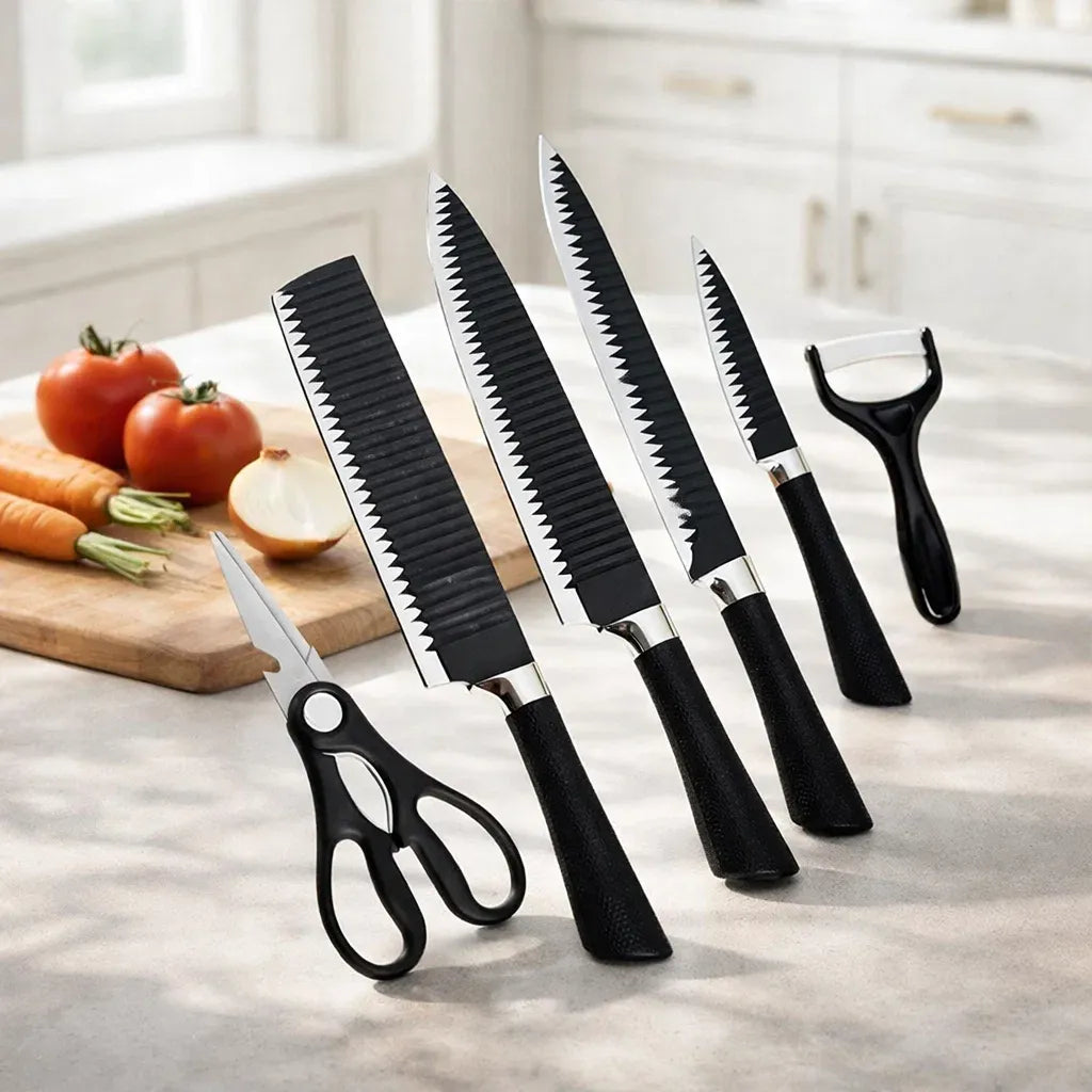 Jogo De Facas Inox+Descascador e Tesoura 6 Peças