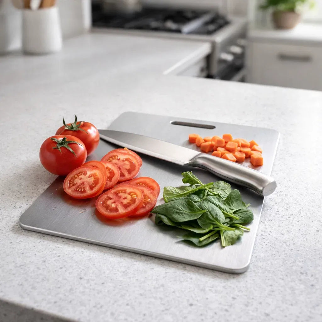 Tábua de Corte Profissional em Aço Inoxidável 304, Antimofo e Antibacteriano e Anti-Microplásticos
