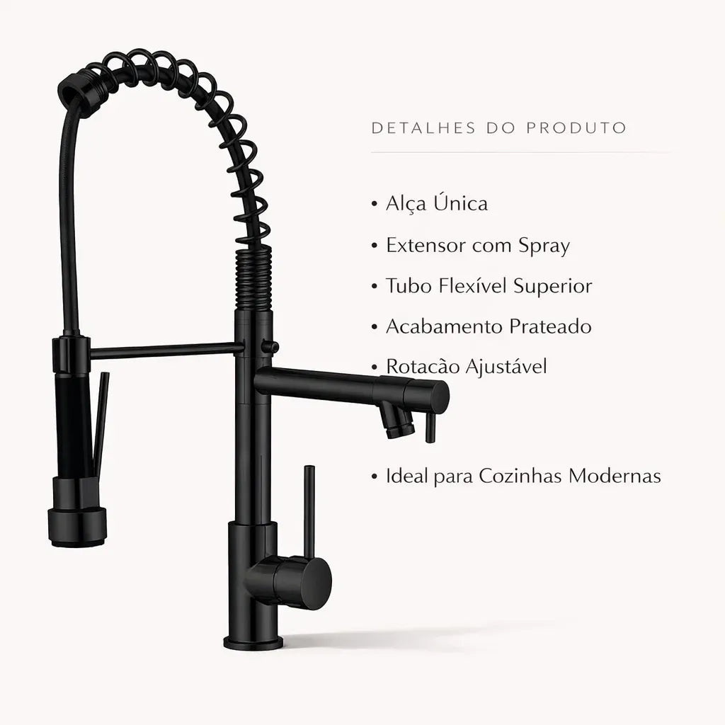 Torneira De Cozinha Gourmet Com Alça Única e Extensor De Spray