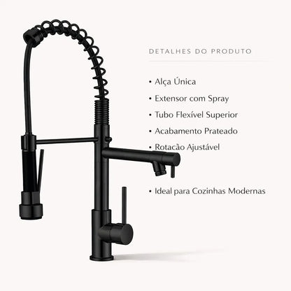 Torneira De Cozinha Gourmet Com Alça Única e Extensor De Spray