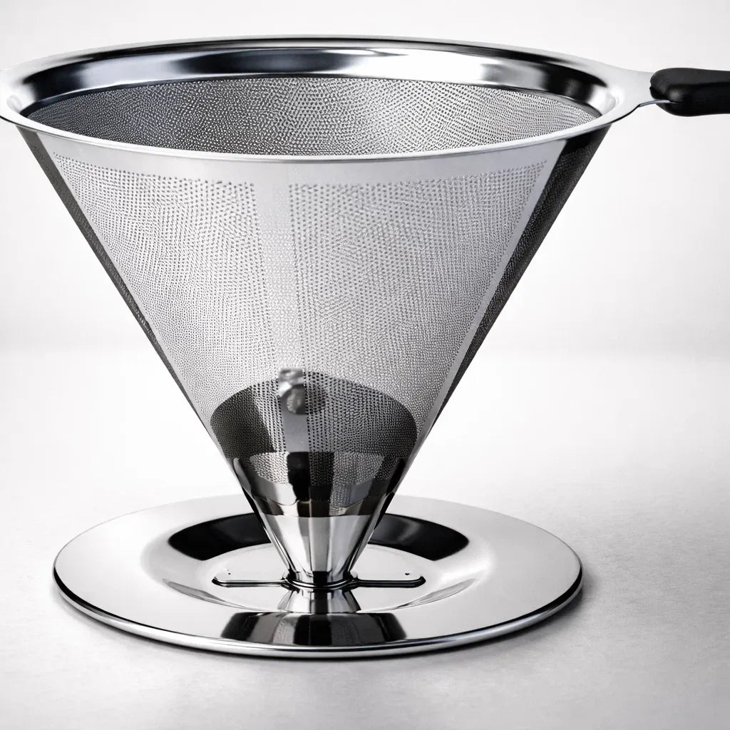 Filtro Coador De Café Inox 103 Com Pegador em Silicone - Peneira de Aço Reutilizável