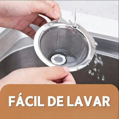 Filtro Coador De Café Inox 103 Com Pegador em Silicone - Peneira de Aço Reutilizável