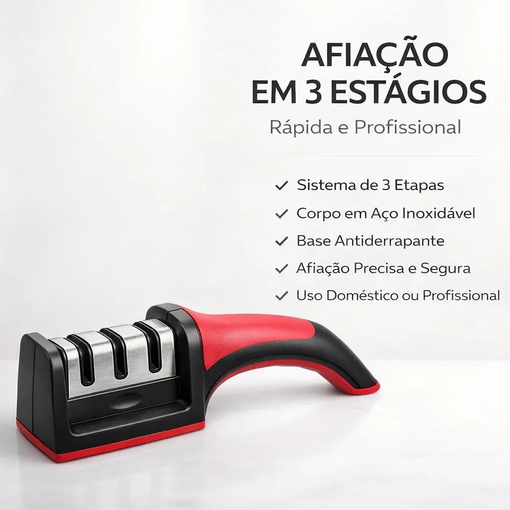 Afiador/Amolador De Faca 3 Estágios 1/3/5 Profissional Com Afiação Rápida Em Aço Inoxidável
